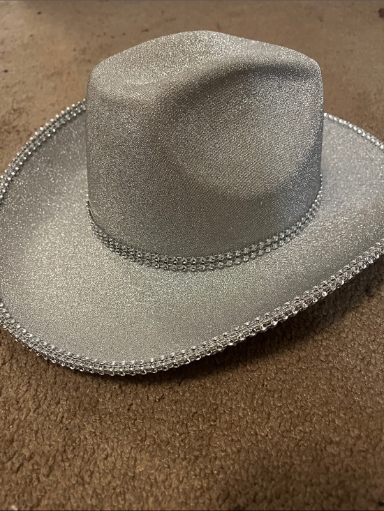 Accessories - Silver Glitter Cowboy Hat with Rhinestone Trim
